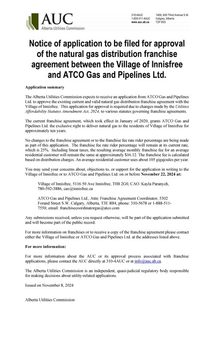 NOTICE OF APPLICATION - ATCO GAS AND PIPELINES LTD.